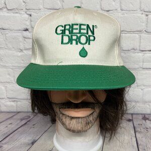 Vintage Green Drop Hat Cap Snapback Beige Green Embroidered AJM 90s